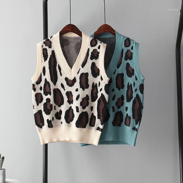 

fall 2020 leopard sweater vest women knitted sleeveless v-neck slim vest fashion clothing womens winter clothes 20201, White;black