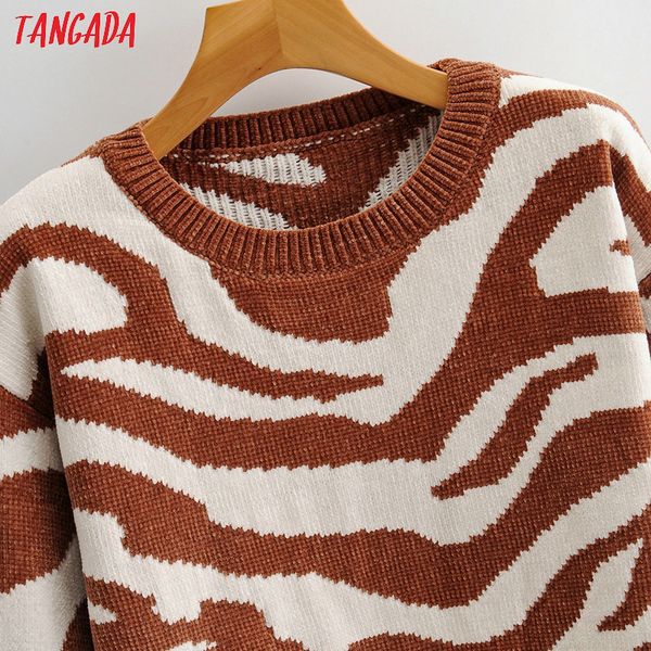 

tangada fall 2020 women leopard pattern sweater cashmere knitted pullover sweater round neck jumper lj200908, White;black