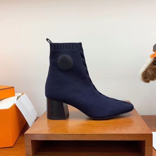 

2021 high designer ladies heels socks knitting leather shoes women's fall luxury track boots b44f, Black