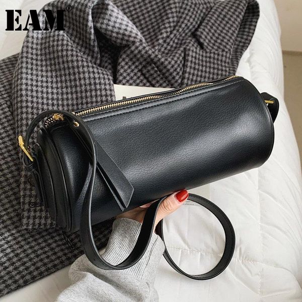 

cross body [eam] women vintage barrel-shaped pu leather flap personality all-match crossbody shoulder bag fashion tide 2021 18a1301
