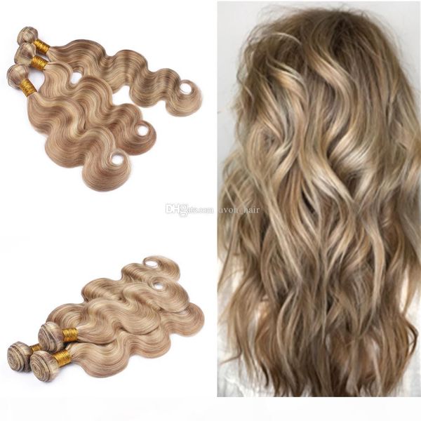 

honey blonde mix with bleach blonde human hair 3bundles weaves piano color 27 613 body wave human hair extensions 300g, Black