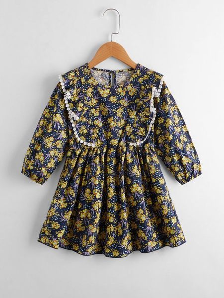 

toddler girls allover floral print bishop sleeve dress she, Red;yellow