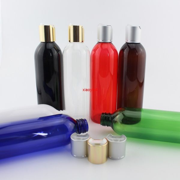 250ml frasco recarregável plástico com prata / ouro Cap Cosmetic Recipiente Cosmético usado para Toner Shampoo Liquid Soap 12pcsgood Package