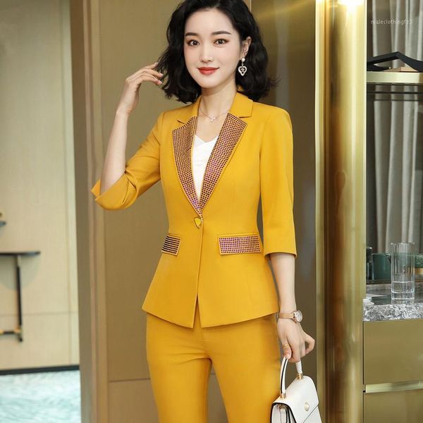 

women's suits & blazers naviu 2021 spring fashion women half sleeve pants two pieces set formal workwear unfirm1, White;black