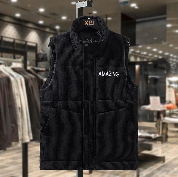 

designer winter coat the same style of european cotton waistcoat bread wear loose cotton jacket outside the collar waistcoat men, Black;white