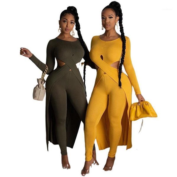 

autumn casual suit women's nightclub solid color long sleeve lengthened pencil pants 2-piece sets for girls1, Gray