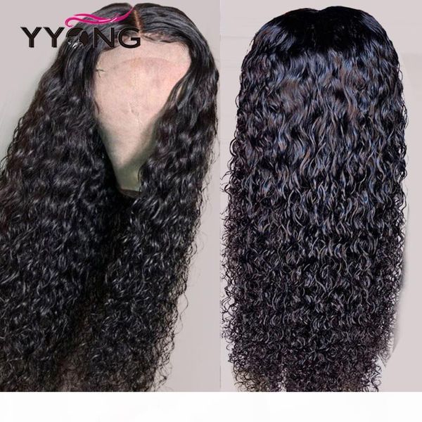 

yyong 1x4 i part human hair lace wigs water wave 4x4 lace closure wig with baby hair remy human wigs 8- 32inch, Black;brown