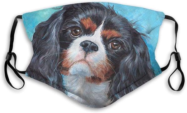 

portrait cavalier king charles spaniel dog face mask anti dust with filter adjustable reusable bandana washable for women & men