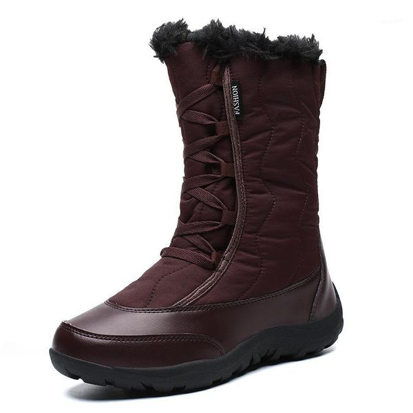 

boots women snow mid-calf winter waterproof non-slip fashion lace up platform short plush warm female shoes fur plus size 35-421, Black