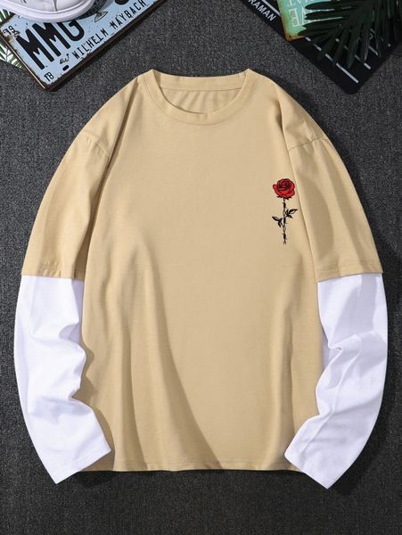 

men floral print 2 in 1 tee i8s0#, White;black