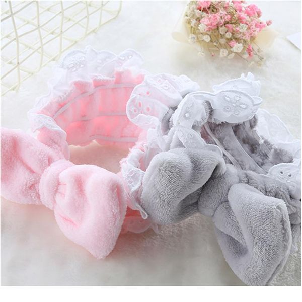 

q makeup headband lace coral fleece turban girls sweet solid color bow hair bands female wash face hair hoop women h qylljr