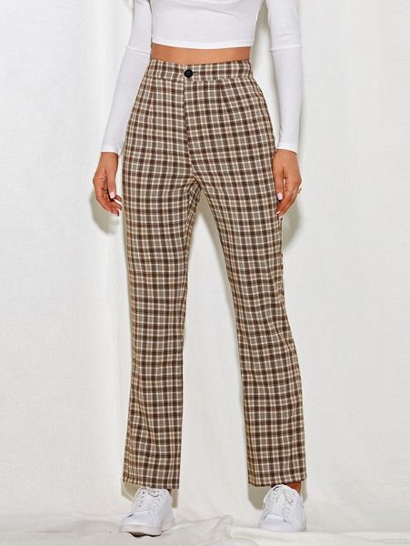 

plaid straight leg pants m0gj#, Black;white