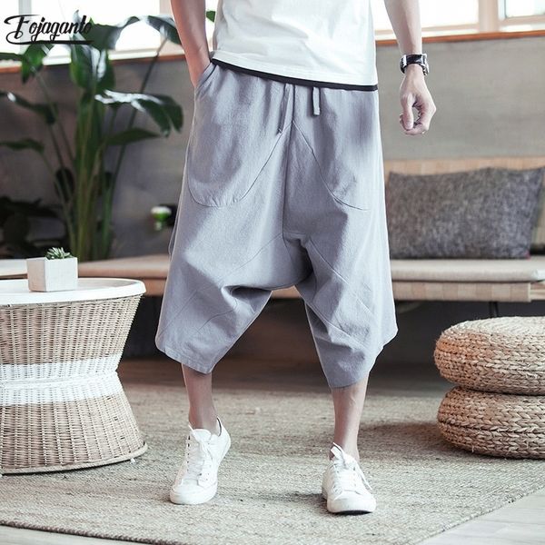 

fojaganto streetwear fashion solid color pants men loose harem pants ankle length trousers cropped trousers sweatpants 201110, Black