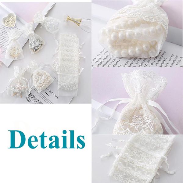 

ribbon drawstring white lace wedding gifts bag valentie's day gift packing pouch can be cu sqcauk