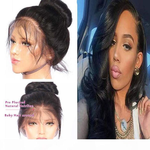 

360 full lace human wigs ,brazilian virgin hair 150 density body wave full lace wigs with baby hair ,natural color fashion hair, Black;brown