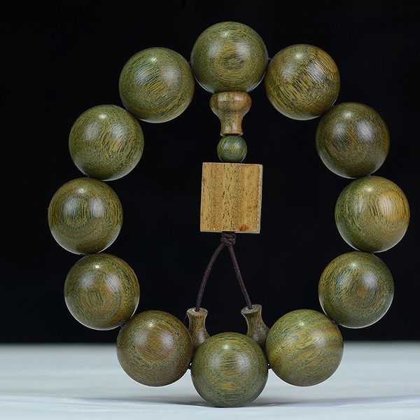 

aurareiki green sandalwood buddha beads bracelet natural wooden beaded root with amulets bracelets handmade jewelry mala unisex, Black