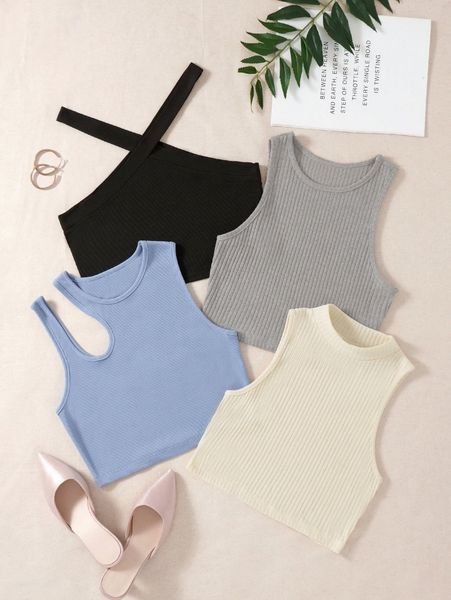 

4pcs solid ribbed crop 70fo#, White