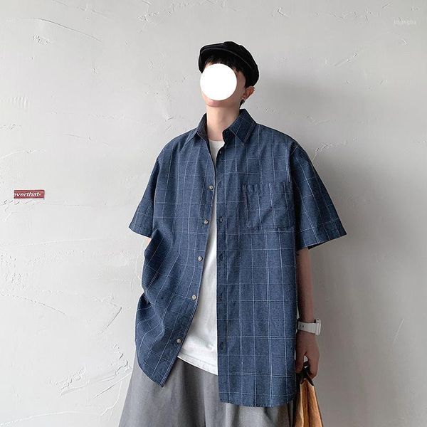 

man 2020 couple plaid short-sleeved shirt mans loose large size casual short sleeve shirts male collage clothing1, White;black