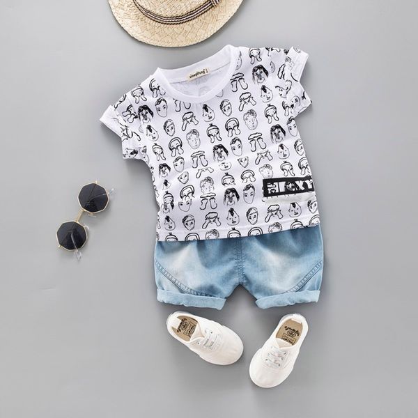 

baby cartoon boy girl summer clothes set new cute short sleeve t shirt suit children clothing boys outfit c1016, White