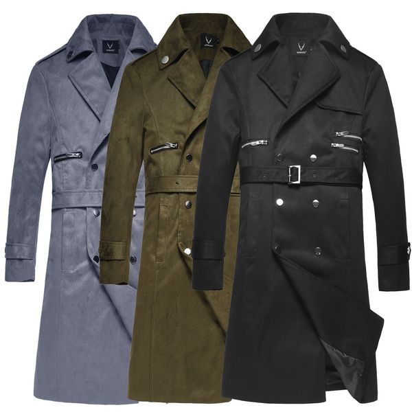 

autumn new men's leisure long windbreaker suede large fashion coat pp-yf36, Tan;black