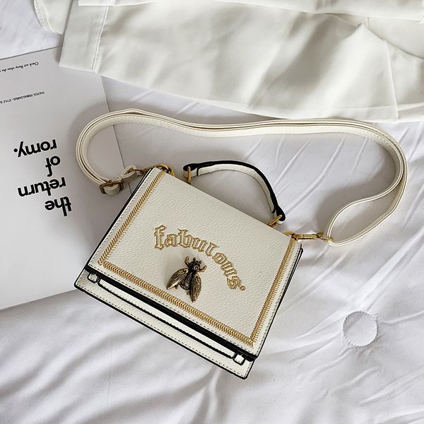 

leather elegant ladies leather small square bag fashion letters embroidered bee decoration shoulder messenger bag