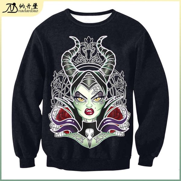 

2020 new digital women's print halloween black devil round neck sweater