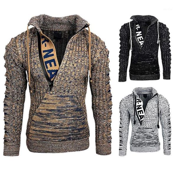 

kf-hooded letter sweater ripped pullover sweater coat1, White;black