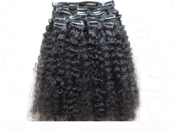 

brazilian human virgin hair extensions 9 pieces with 18 clips clip in hair kinky curly hair style dark brown natural black color