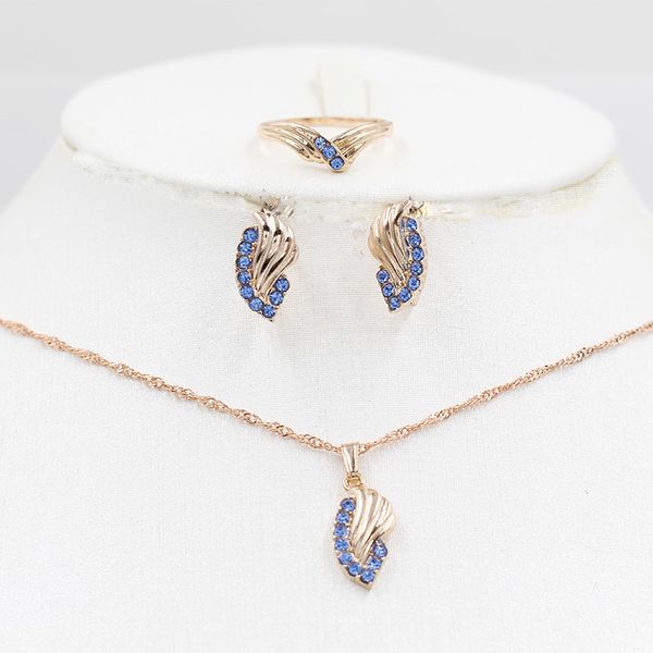 

rose color changing stone jewelry set bride 585 gold necklace earrings ring fashion women's holiday, Golden;silver