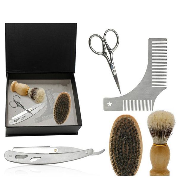 

cestomen men beard tools kit luxury gift set with beard brush shaving razor shear and beard comb mustache c jllbao, Silver