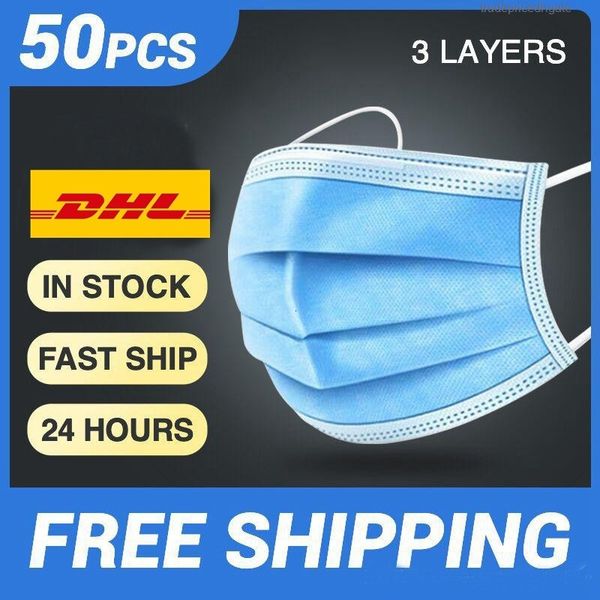 

3 stock mask in disposable face blue ply layers mouth masks earloop non-woven protective anti dust dustproof facemask