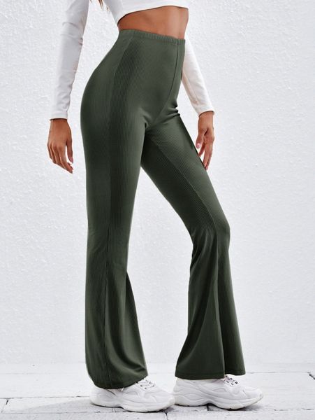 

flare leg rib-knit pants u8na#, Black;white