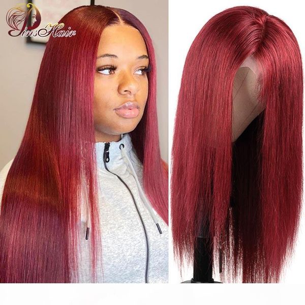 

pinshair lace front human hair wigs colored 99j burgundy middle part 13x1 lace part wig 150% remy human hair straight wigs, Black;brown