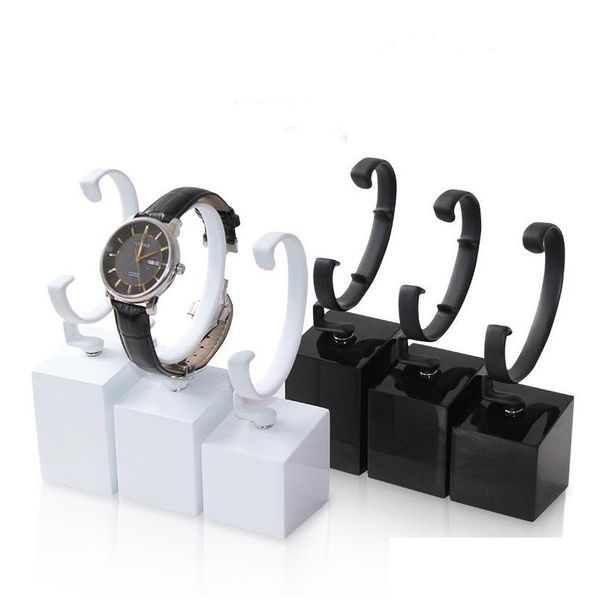 

lacquer paint watch display stand black cubic base with elastic c ring wrist watches bangle holder for shop showcase trade show fwjla
