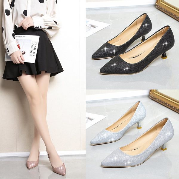 

retro women shoes slip on shallow mouth 2022 casual heels classic style bling bling sandals ladies pump lace-up pointed wed, Black