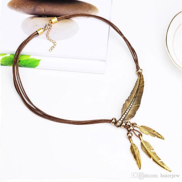 

choker necklaces alloy feather pendants vintage rope gold chain necklace women accessories wholesale jewelry, Silver