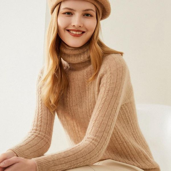 

winter 2021 cashmere sweater women's loose turtleneck sweater 100% cashmere pullover, White;black