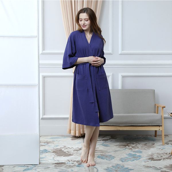 

2021 new women's bathrobe loves long knitted waffle cotton fabric nightgown thin soft l bath robe ladies home wear rclb, Black;red