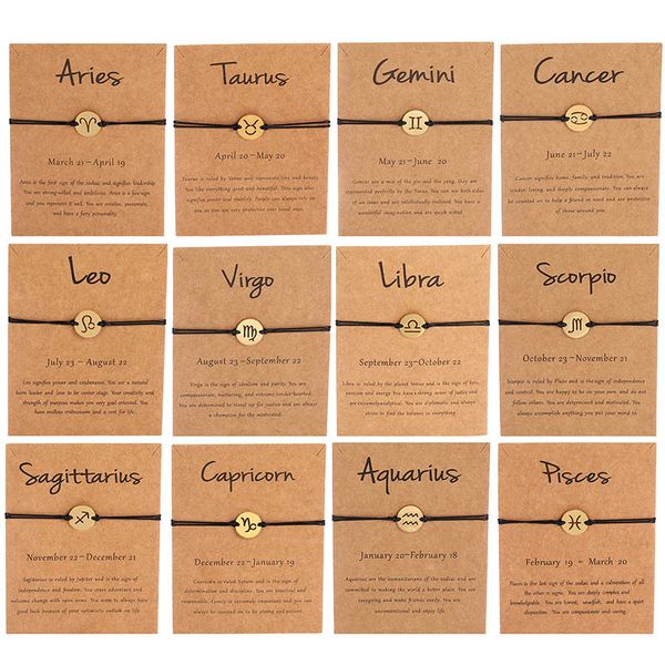 

fashion stainless steel jewelry gold silver color 12 zodiac black rope string bracelet trendy friendship bracelets for women men gifts