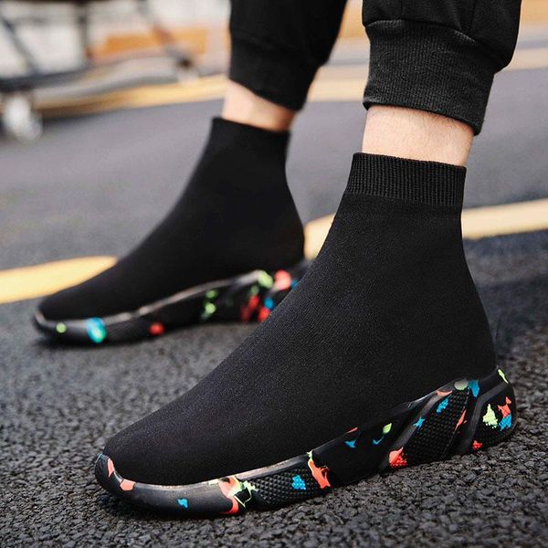 

mwy high socks sneakers casual shoes ankle boots for men work shoes herren schuhe comfortable non slip men boots plus size, Black