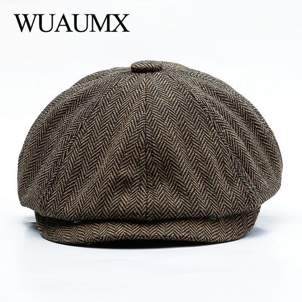 

autumn winter newsboy caps men and women warm tweed octagonal hat for male detective hats retro flat caps chapeau t200211, Blue;gray