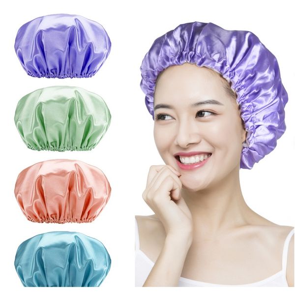 

double waterproof colour ding bath cap with new plain colour lining for women double waterproof f sqcmrq