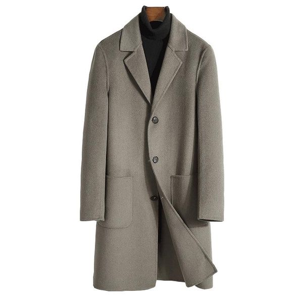 

men's wool & blends double-sided male or long coat cloth lapels collar han edition woolen, Black