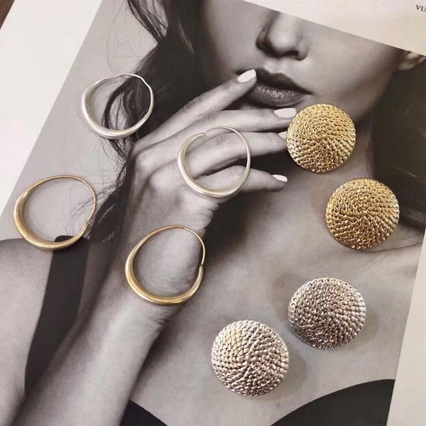 

hoop & huggie mengjiqiao 2021 punk simple design metal circle earrings for women piercingj ewelry geometric round brincos ear accessory, Golden;silver