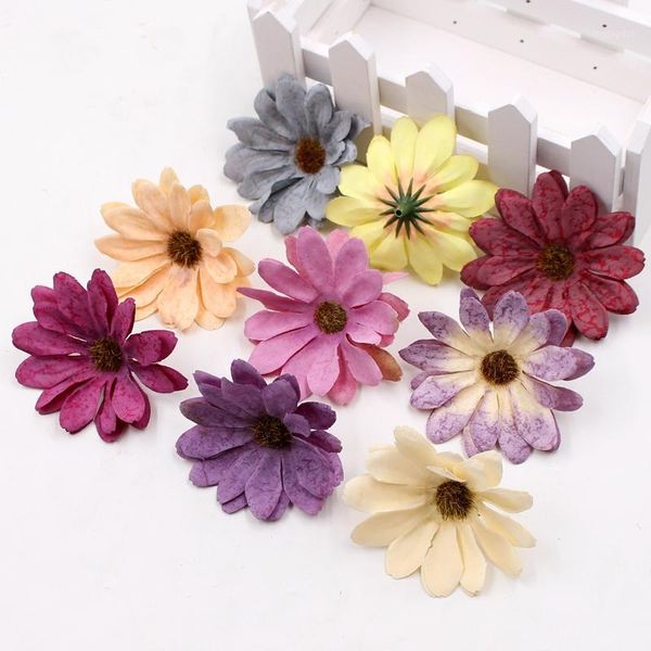 

decorative flowers & wreaths 10pcs/lot silk retro daisy artificial flower head wedding decoration diy cut and paste wreath fake flowers1