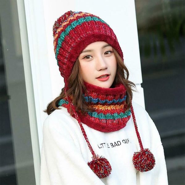 

windproof women knit plush winter cold mask earmuff warm pom beanie hat