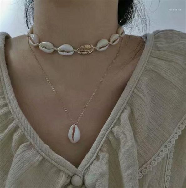 

hocole fashion sea shell choker necklace for women bohemian simple natural shell cowrie pendant necklace summer beach jewelry1, Silver