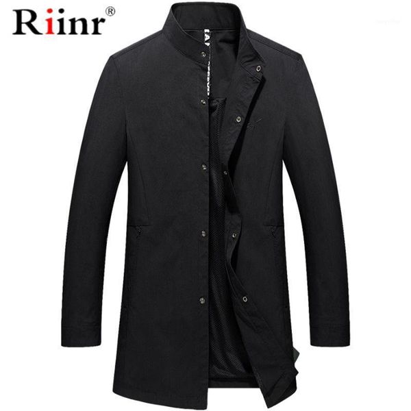 

riinr brand men stand collor long trench coat jacket spring autumn new solid color men's coats trench coat male1, Tan;black