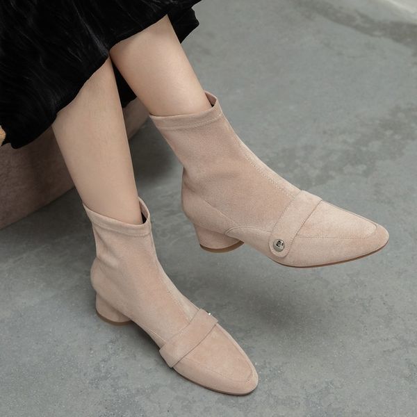 

2021 novo outono inverno mulheres ankle boots nobuck couro mulher retro preto damasco fretwork vestido sapatos casuais botas o7qv, Black