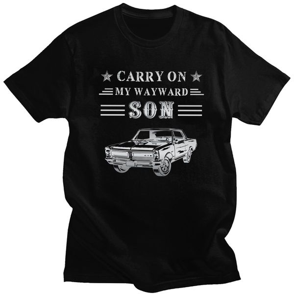 

sport men vintage silver classic car carry on my wayward son tshirt short sleeve pure cotton t-shirt hunter tv supernatural tee shirt